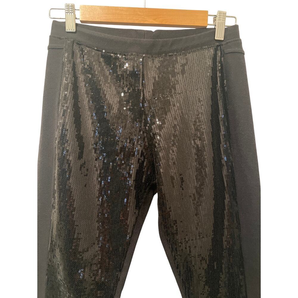 Black Colorblock Sequin Pull on Pants Leggings Size M